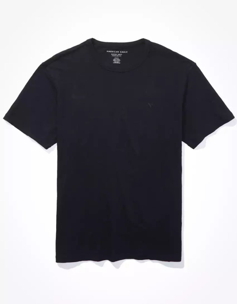 T Shirts American Eagle AE Super Soft Slub Noir Homme | CAF-15468181